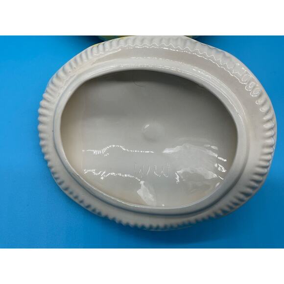 Arnels Mid-Century Yellow Ceramic Soup Tureen Floral Design with Lid 9" Long - Picture 7 of 10